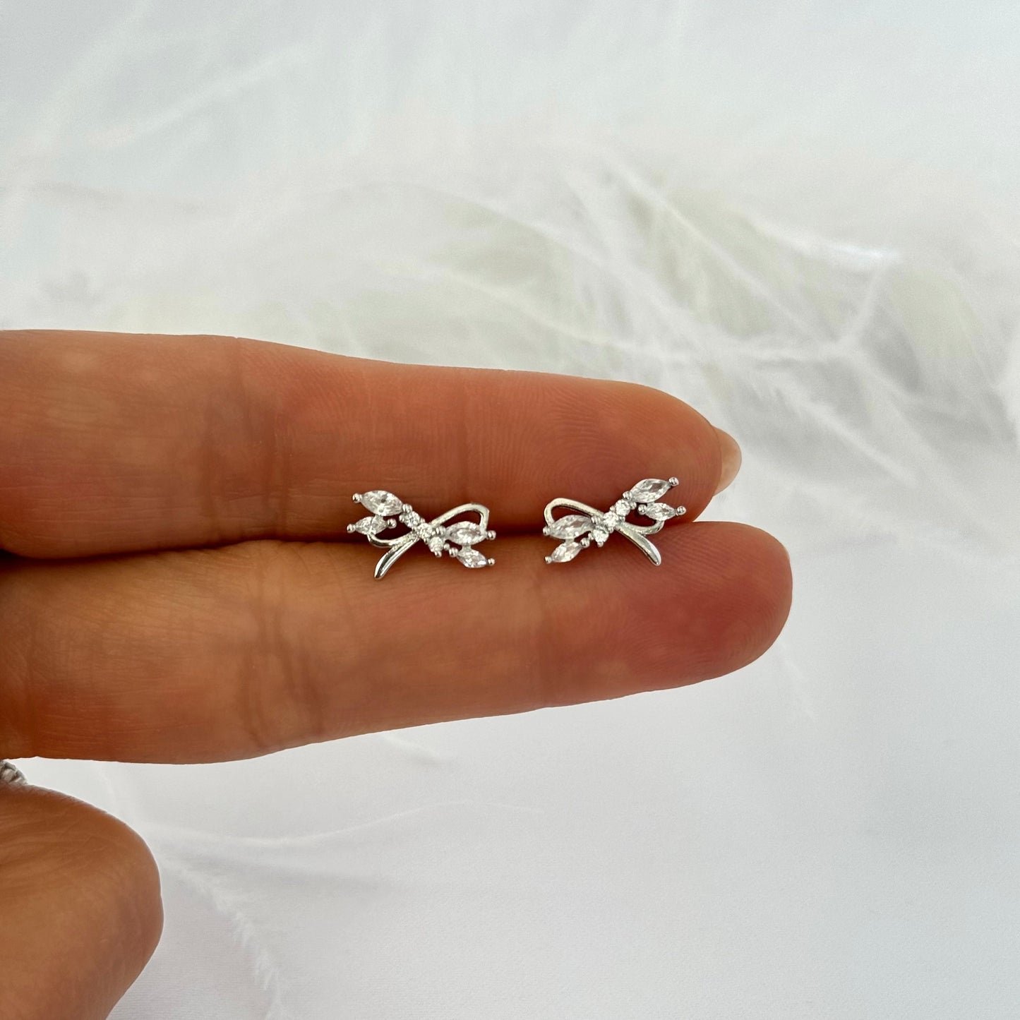 Mira Silver CZ Bow Stud Earring