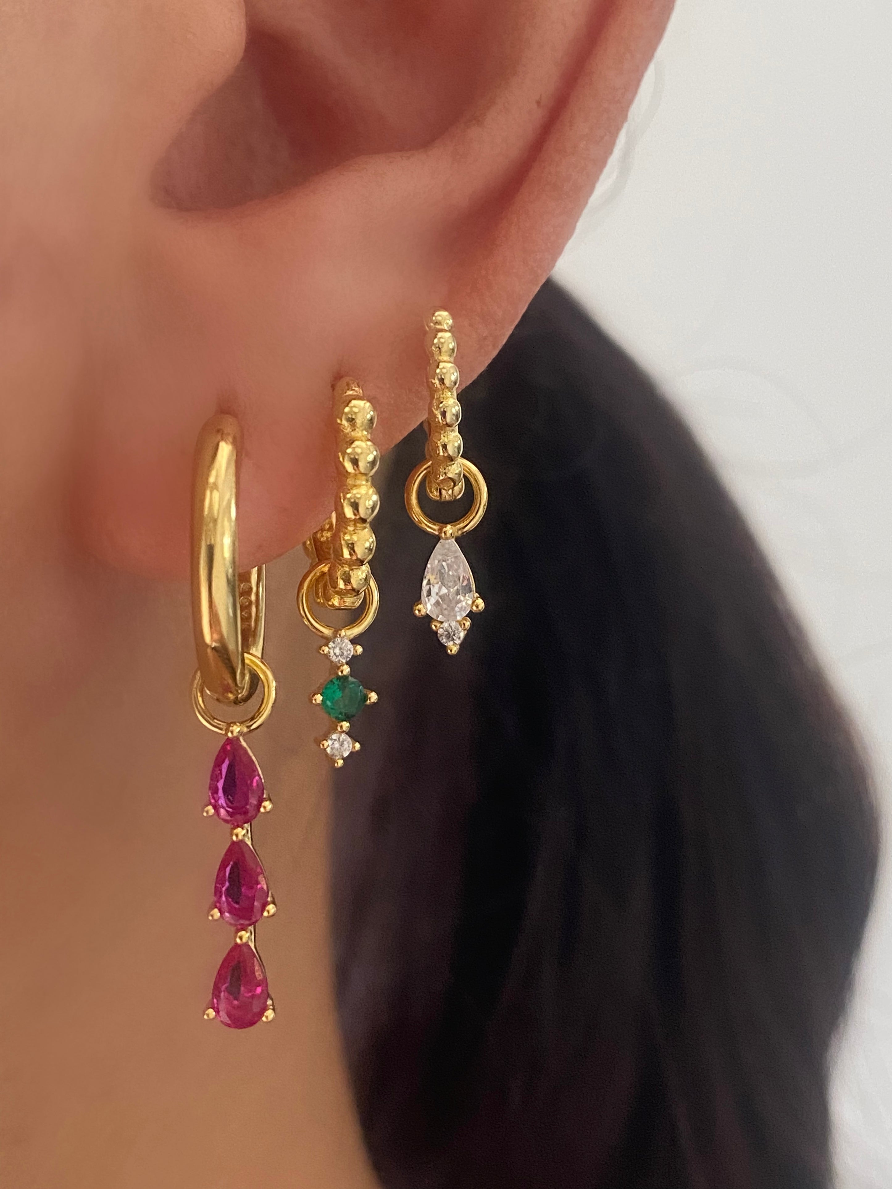 Pink Earing Stack Pink Charm Dangle Gold Earring Stack – ANETT