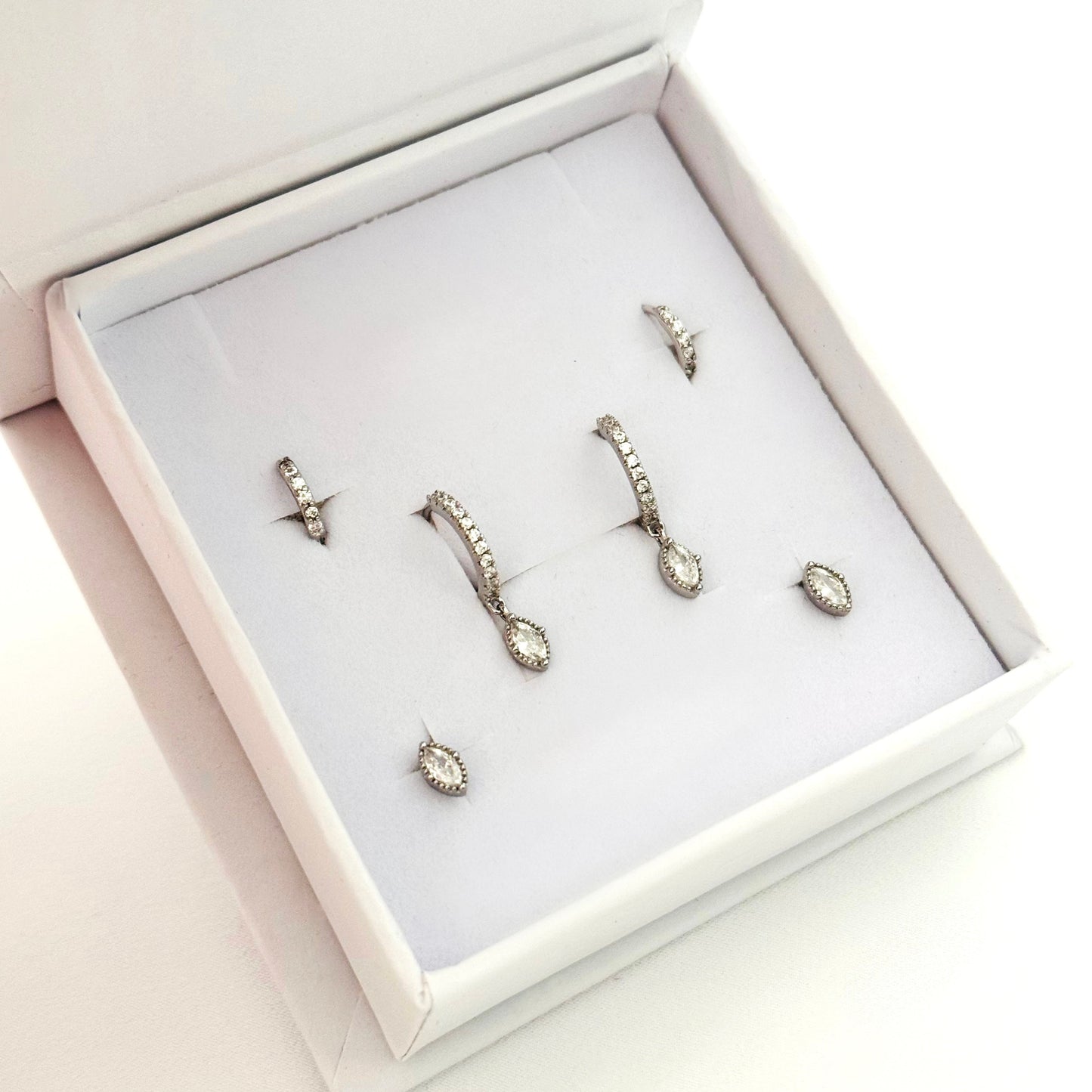 Marquise Oval Dangle Silver Earring Set