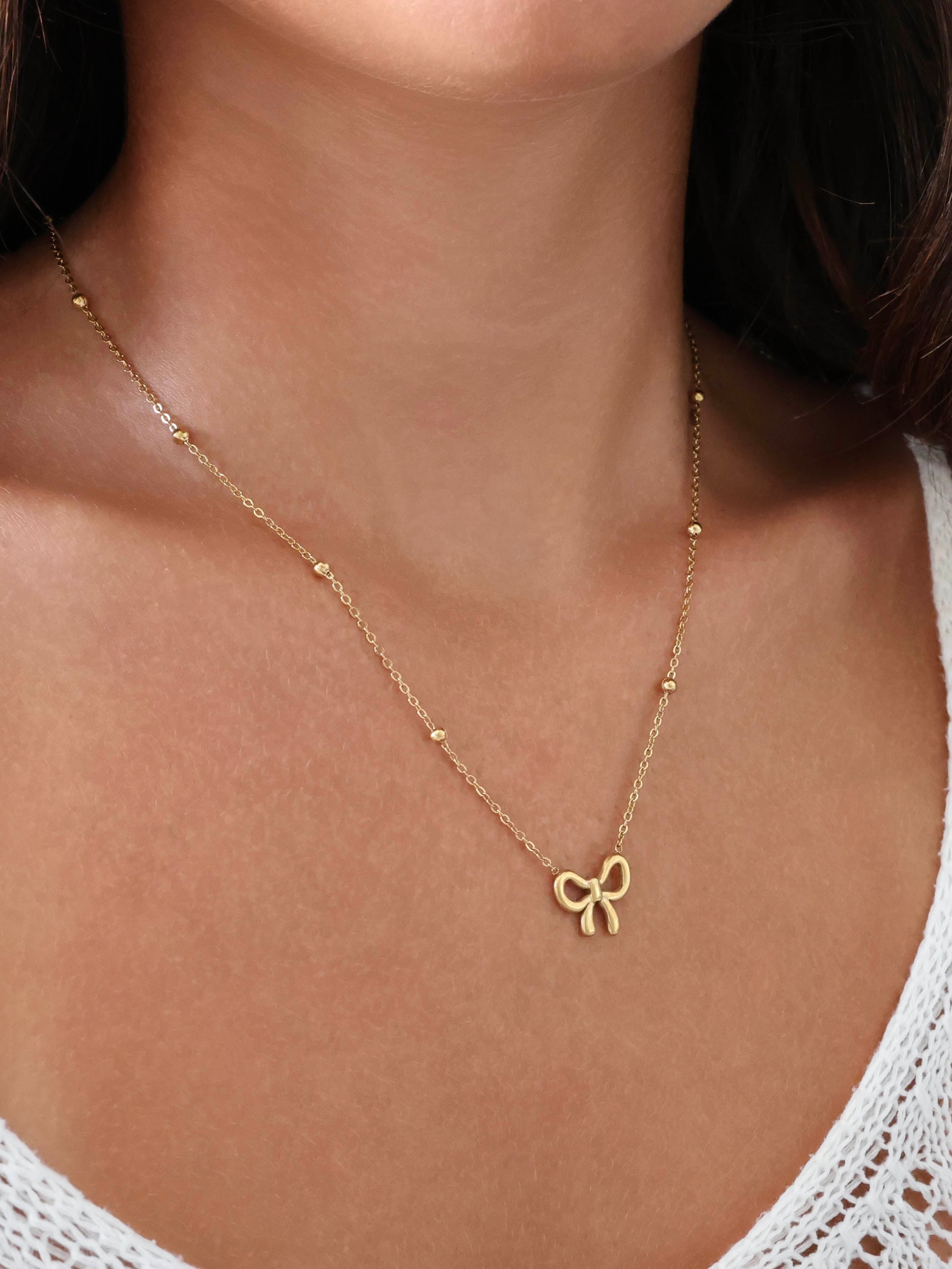 Rosalba Bow Stainless Steel Gold Necklace