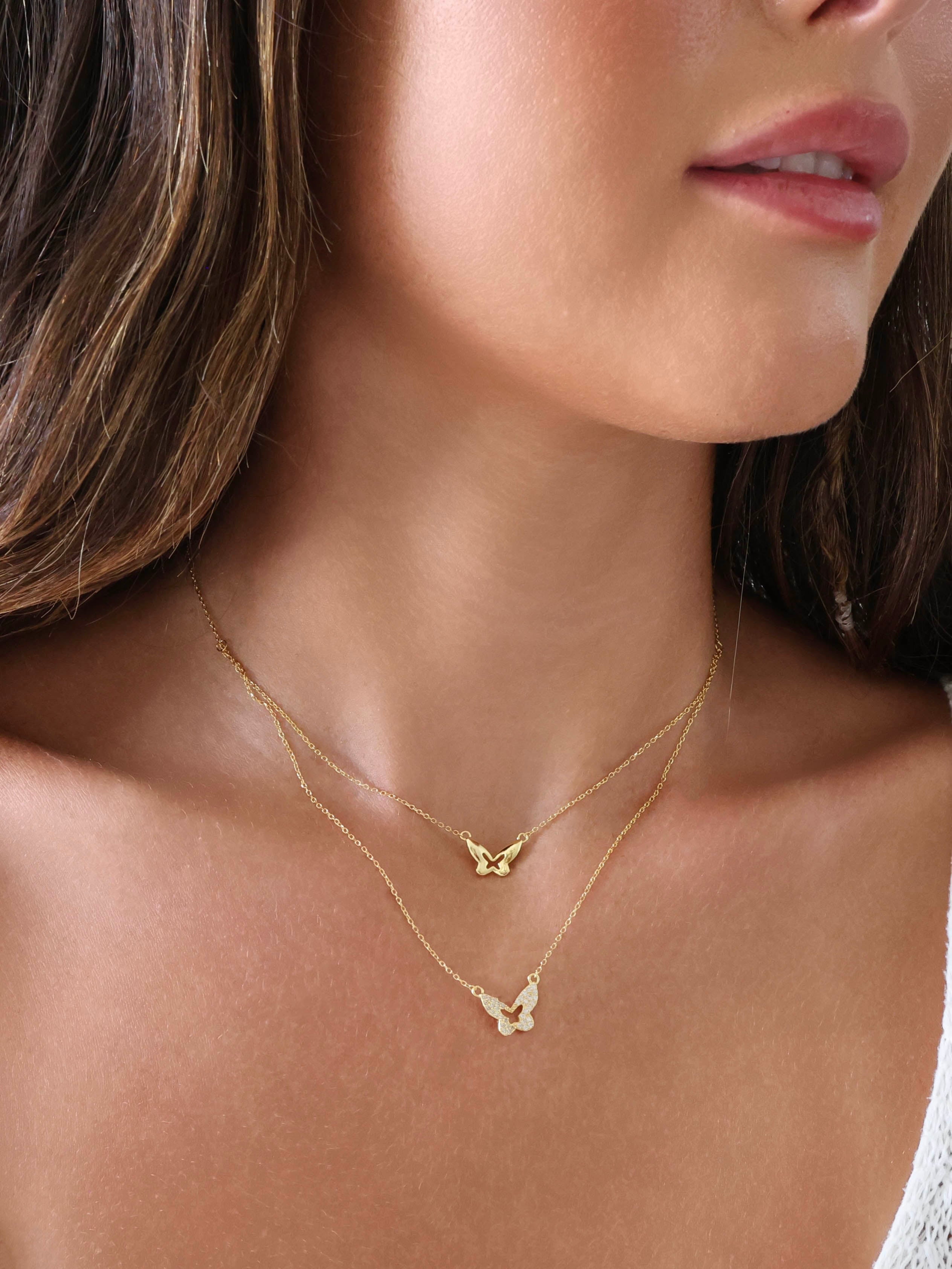 Asrai Butterfly Double Layered Necklace Sterling Silver-Gold