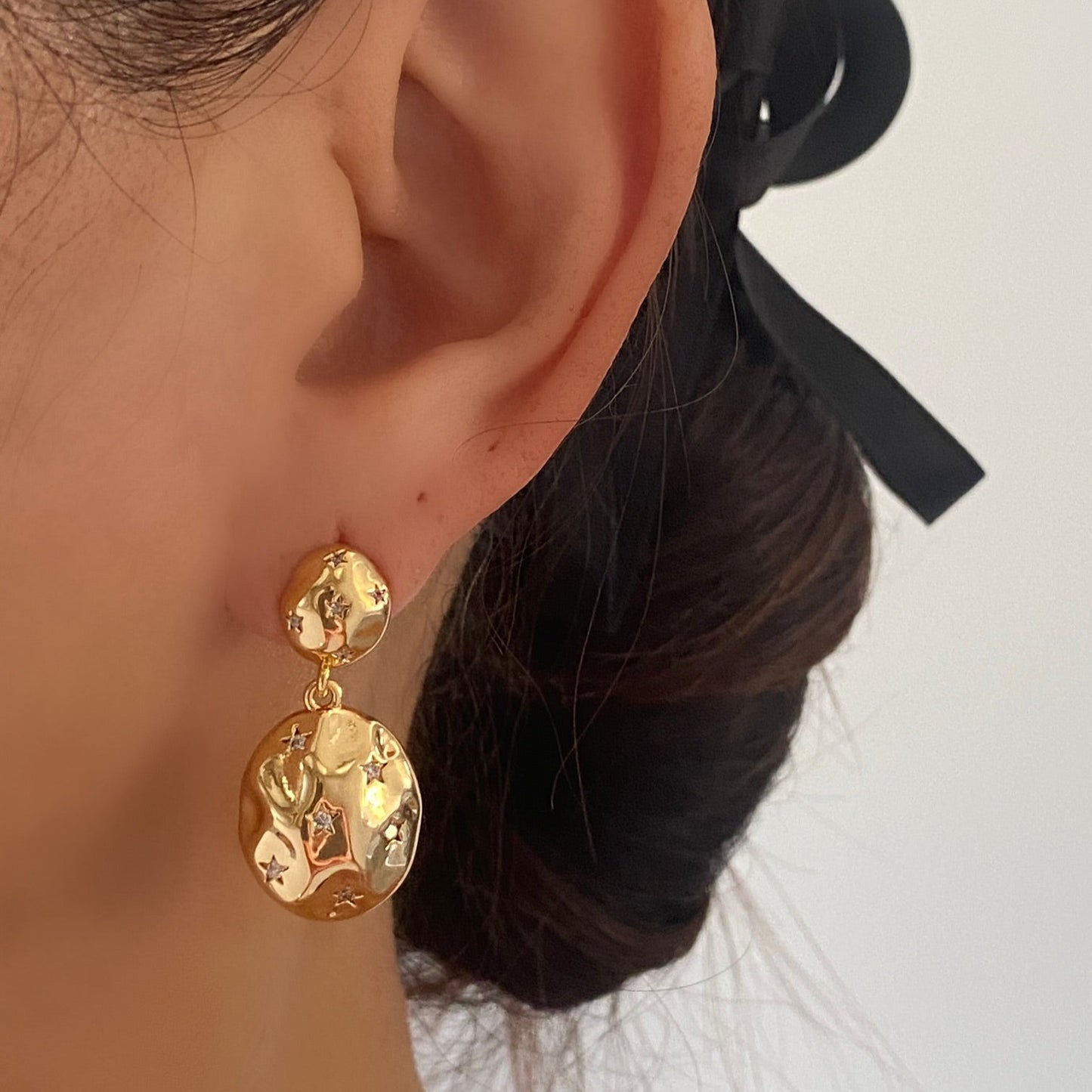 Chunky Gold Star Inlaid Dangle Earrings