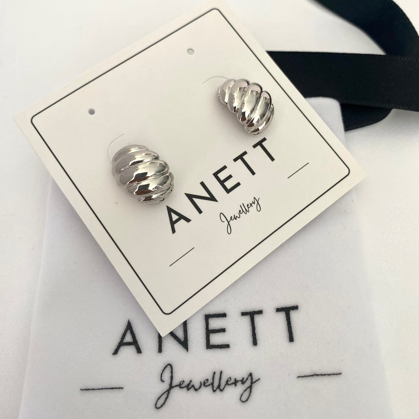 Croissant Chunky Silver Stud Earrings