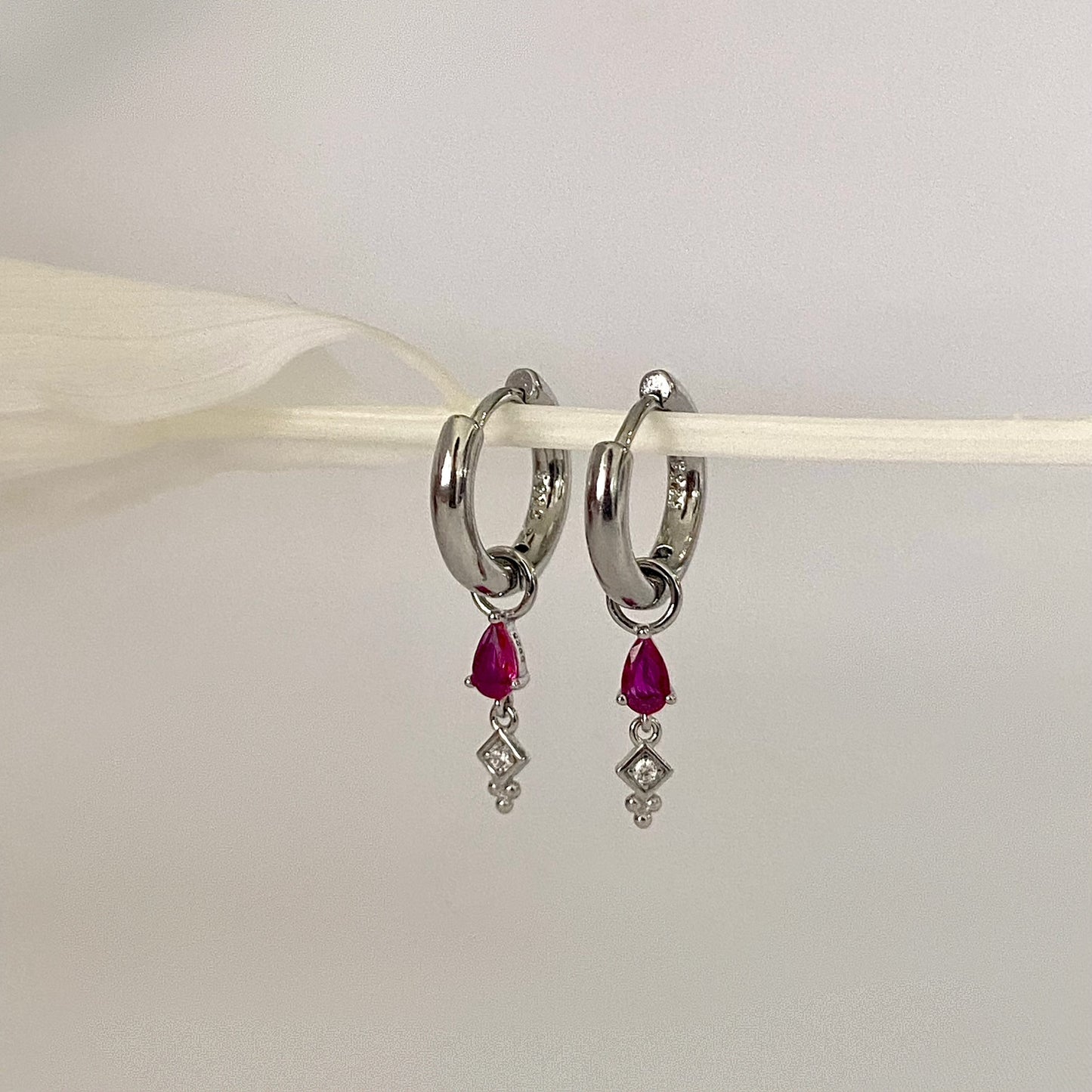 Pink Teardrop Dangle Silver Earrings