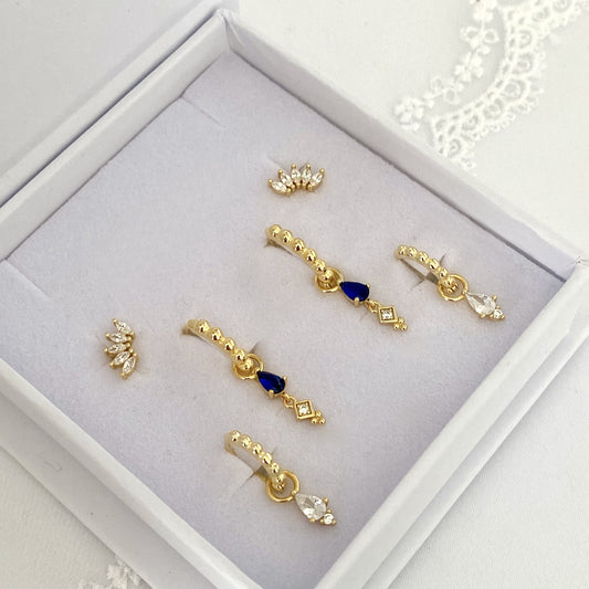 Teardrop Sapphire dangle Earrings 3 Pair Gift Box Set