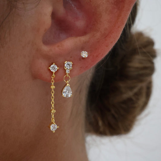 Chain CZ Dangle Ear Stack Gold