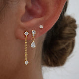 Gold Chain CZ Drop Ear Stack