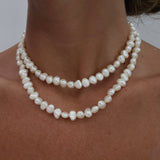 Natural White Pearl Necklace Chocker with Stainless Steel 34cm 39cm