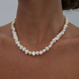 Natural White Pearl Necklace Chocker with Stainless Steel 34cm 39cm