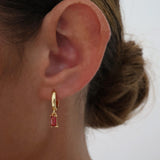 Skinny Baguette Gemstone Plain Hoop Earrings