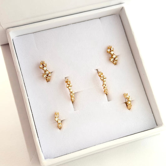 Multi Cubic Gold Earring Gift Box Set
