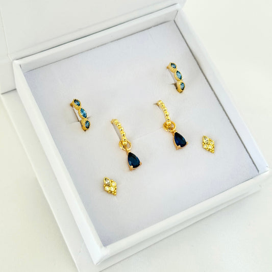Sapphire CZ Dangle Earrings 3 Pair Gift Box Set