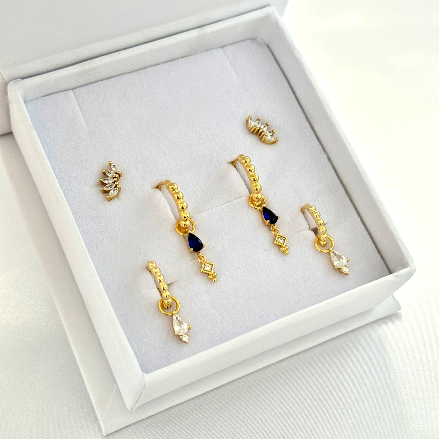 Teardrop Sapphire dangle Earrings 3 Pair Gift Box Set