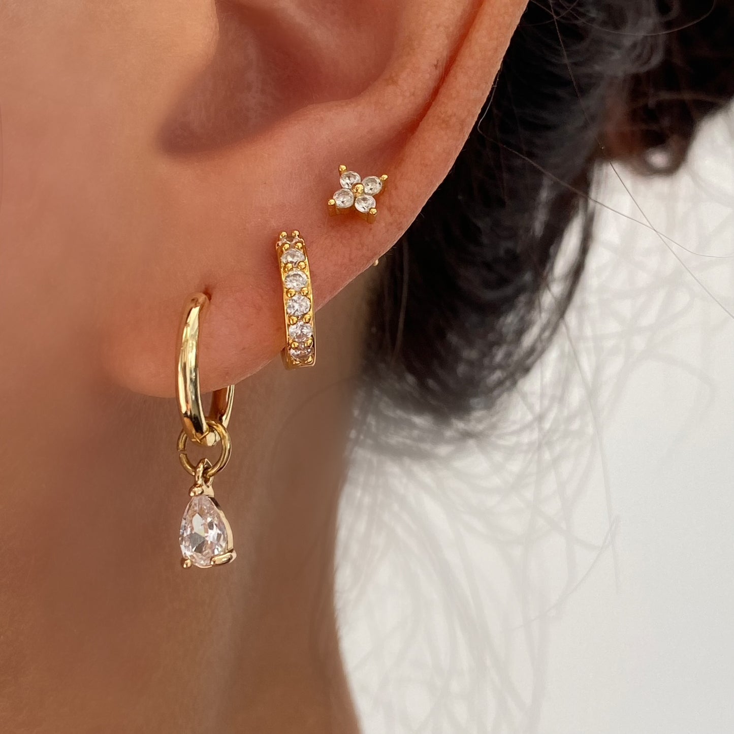 Diamond Cubic Dangle Earrings- Plain Hoop