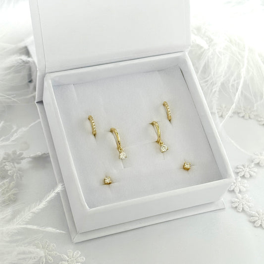 Julie Gold Dangle Earring Stack 3 Pair Set