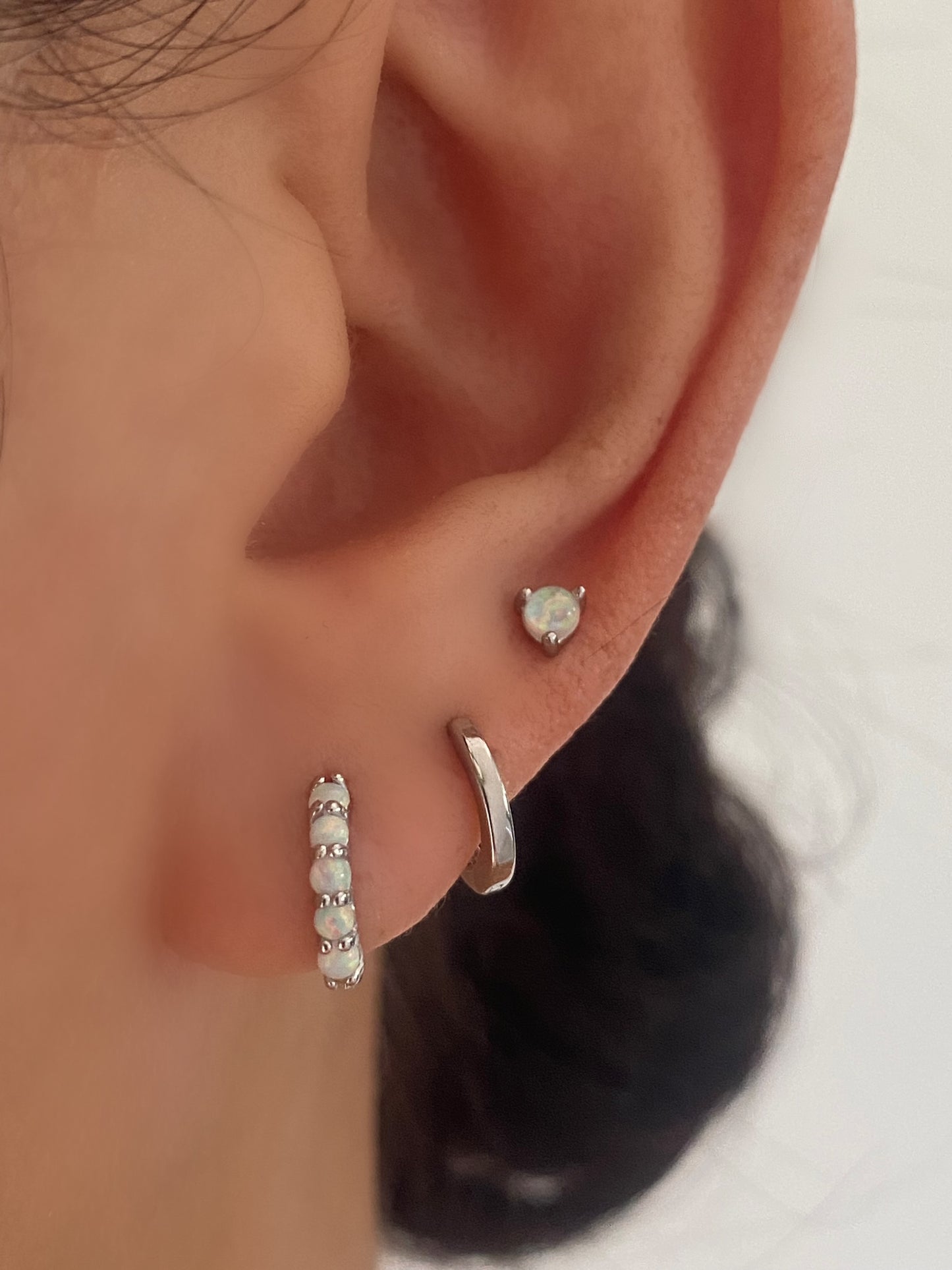 Dainty Opal Hoop Earring Set SILVER