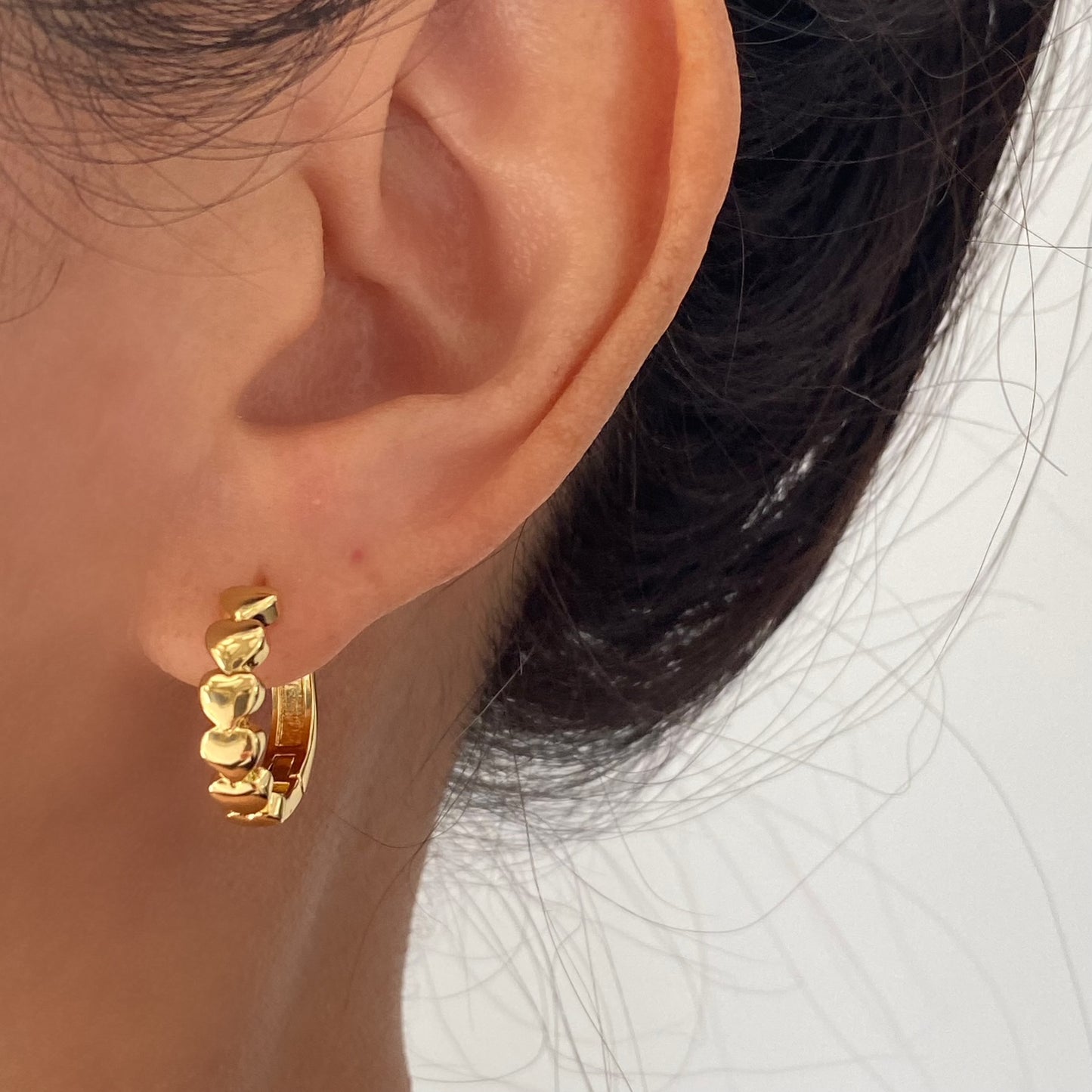 Gold Heart Huggie Hoop Earrings Large