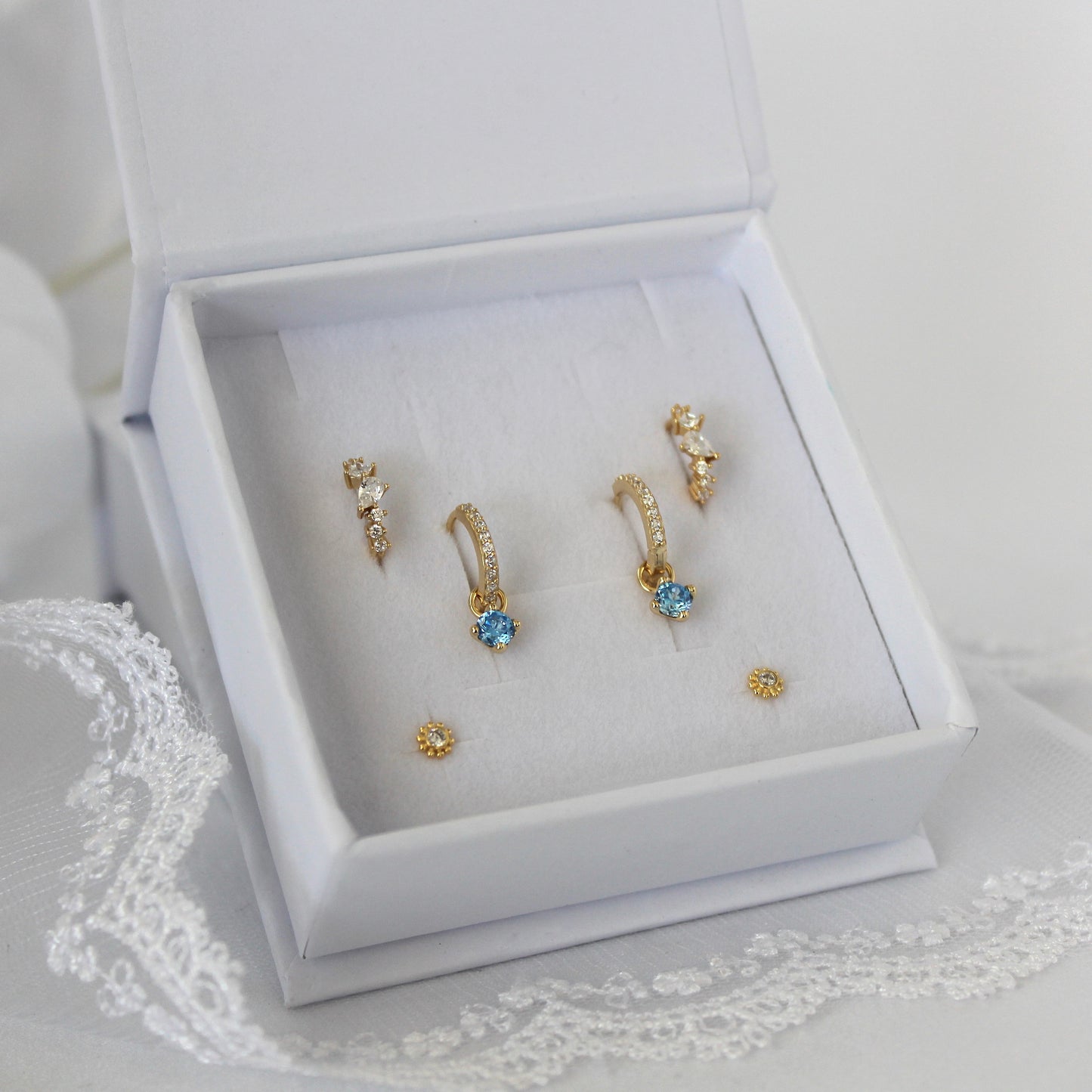 Ines Blue Lagoon Dangle Earring Set GOLD