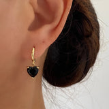 CZ Love Heart Dangle Drop Earrings Black
