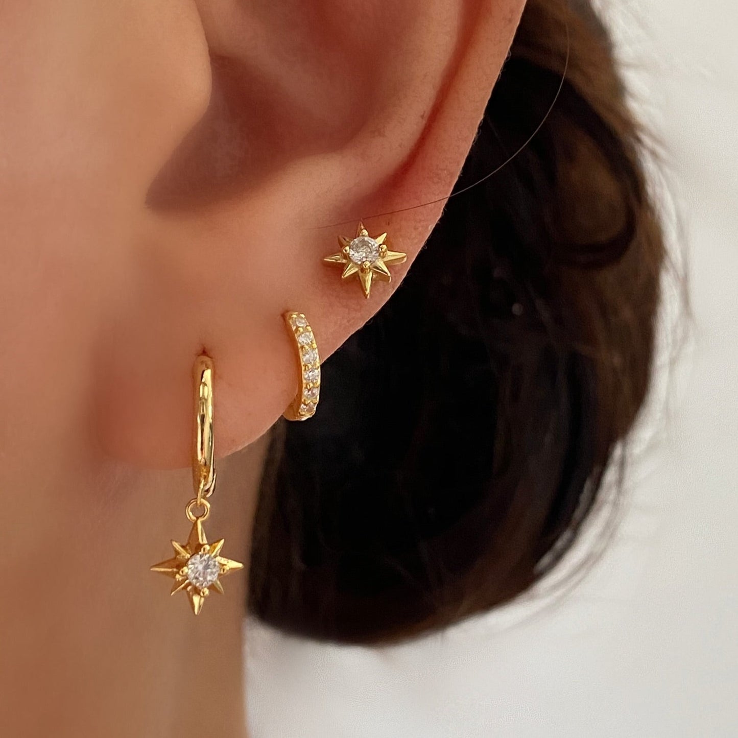 Gold Star Dainty Dangle Earrings