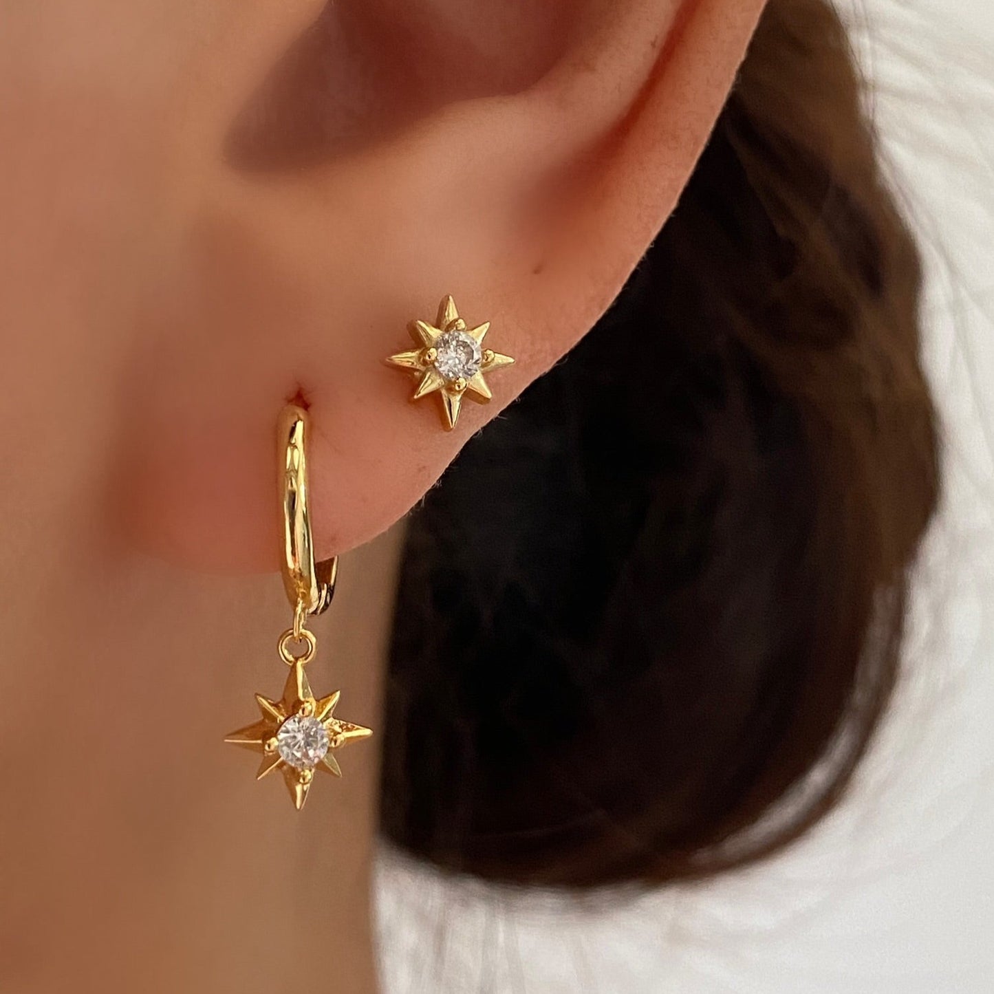 Gold Star Dainty Dangle Earrings