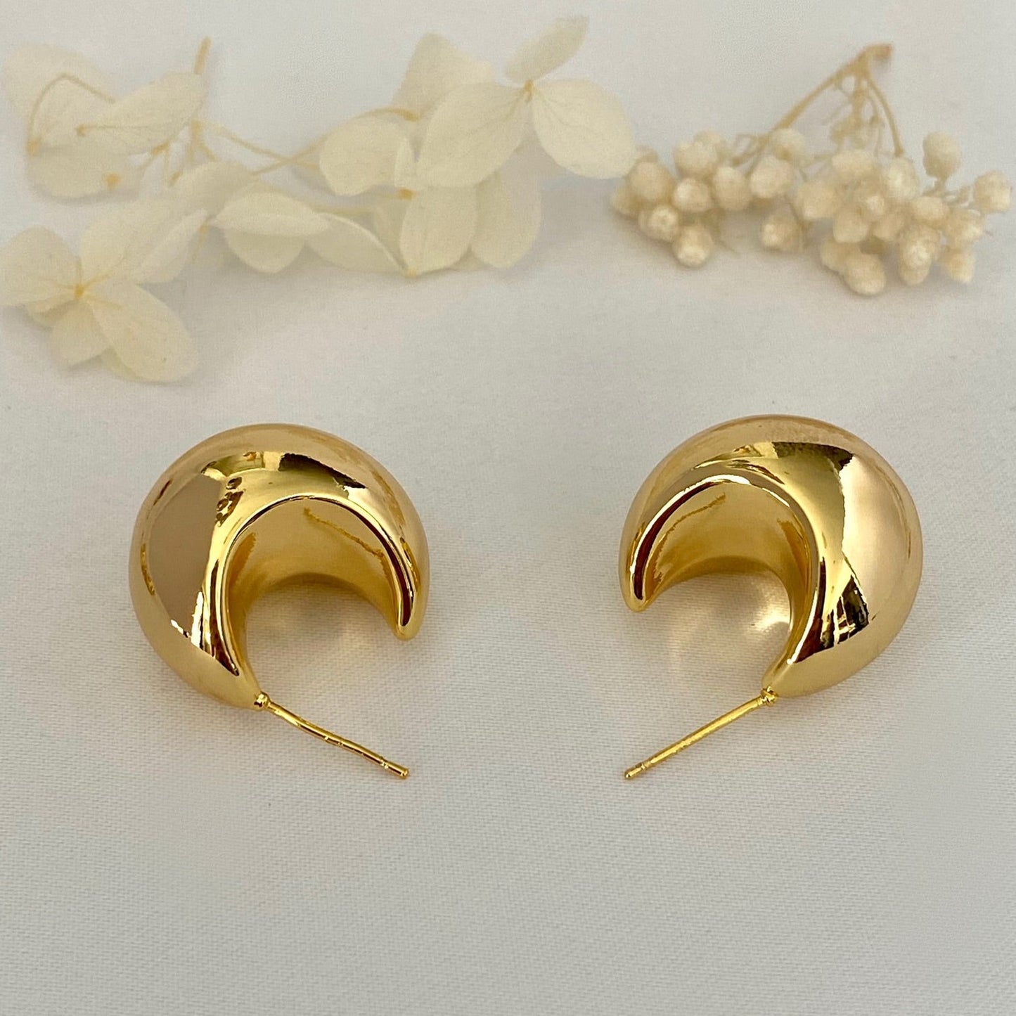 Chunky Gold Round Dome Stud Earrings