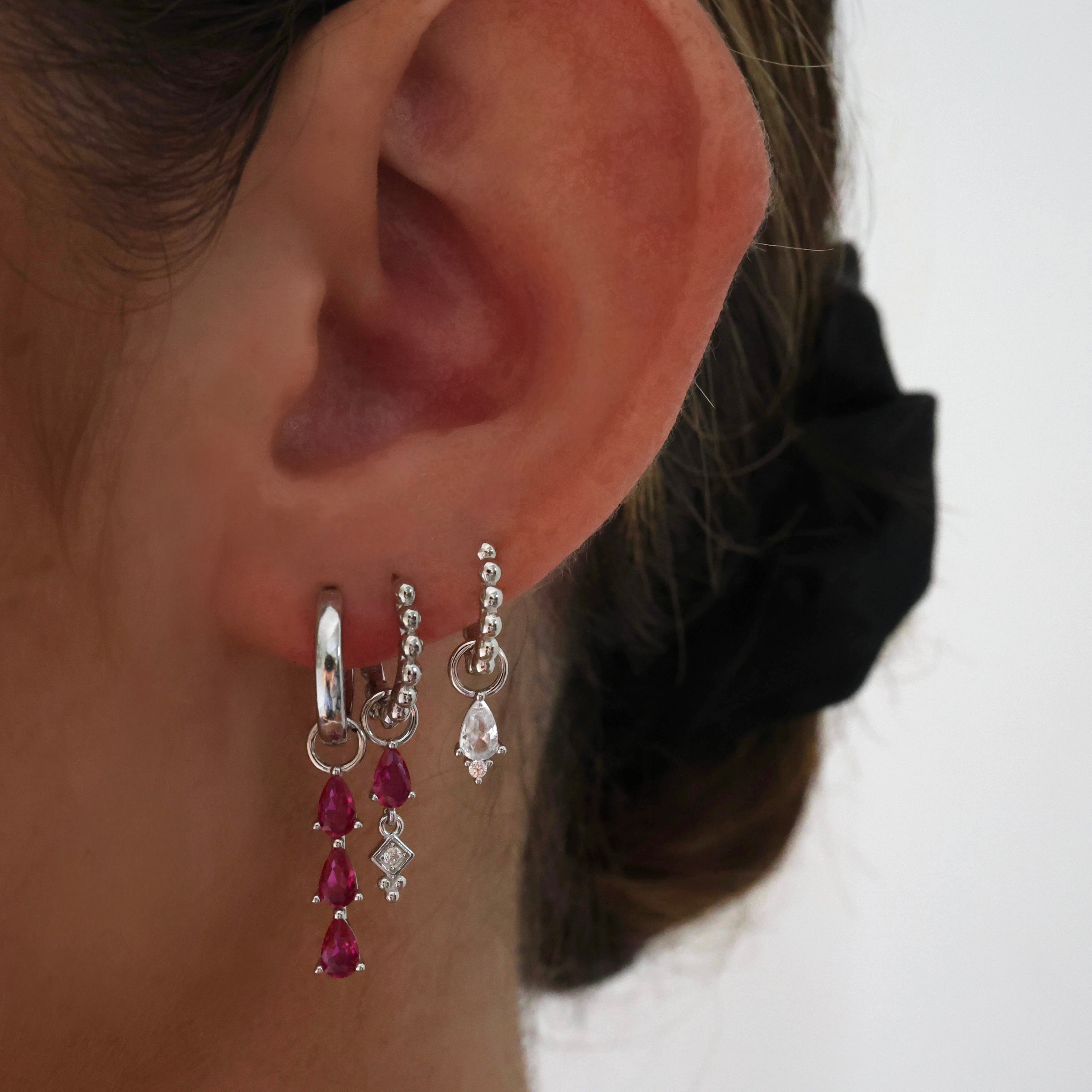 Pink Earing Stack Pink 3 Teardrop Dangle Silver Earring Stacks – Sterling Silver ...