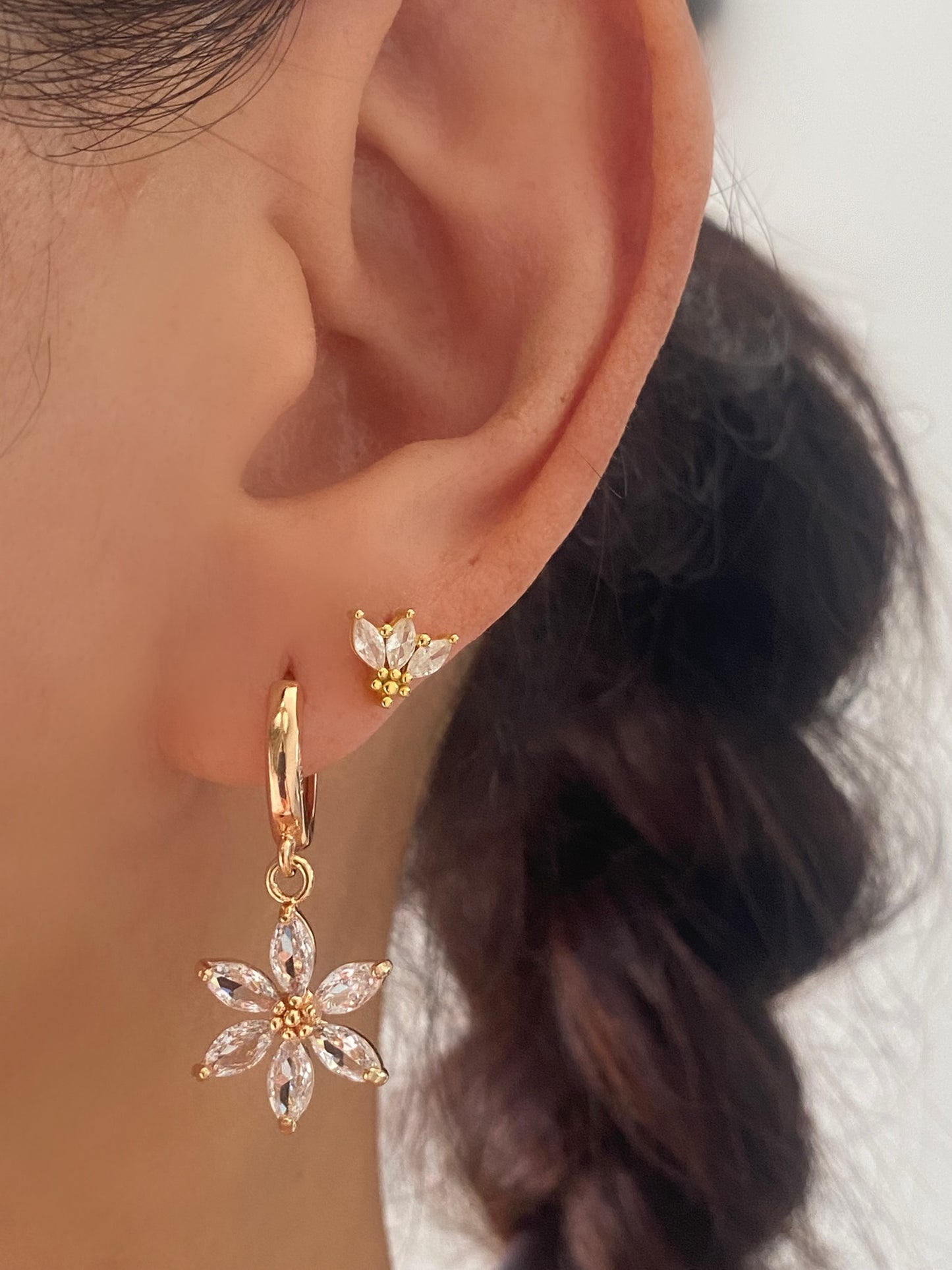 Handmade Champagne Gold Boho Flower Dangle Earrings
