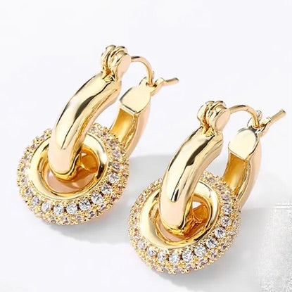 Double Ring Gold Hoop Earrings 14k Hypoallergenic