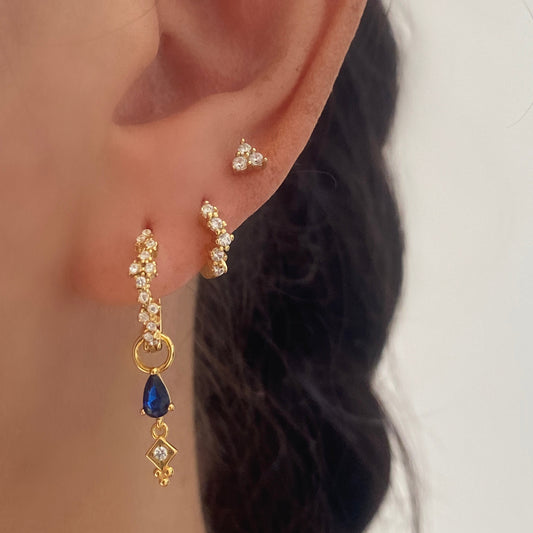 Blue Teardrop Dangle Earrings GOLD 3 pairs Set
