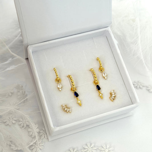 Teardrop Sapphire dangle Earrings 3 Pair Gift Box Set