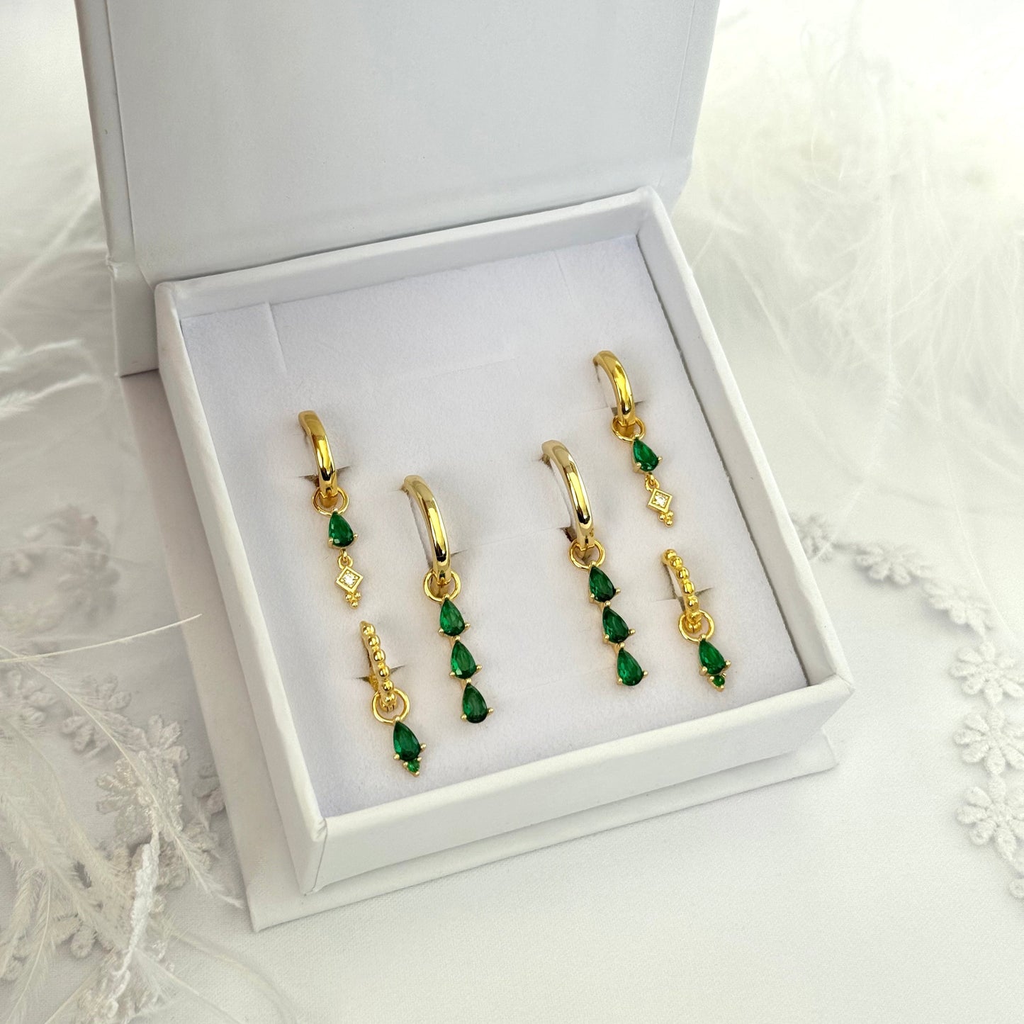 3 Teardrop Green Dangle Earring Gift Set