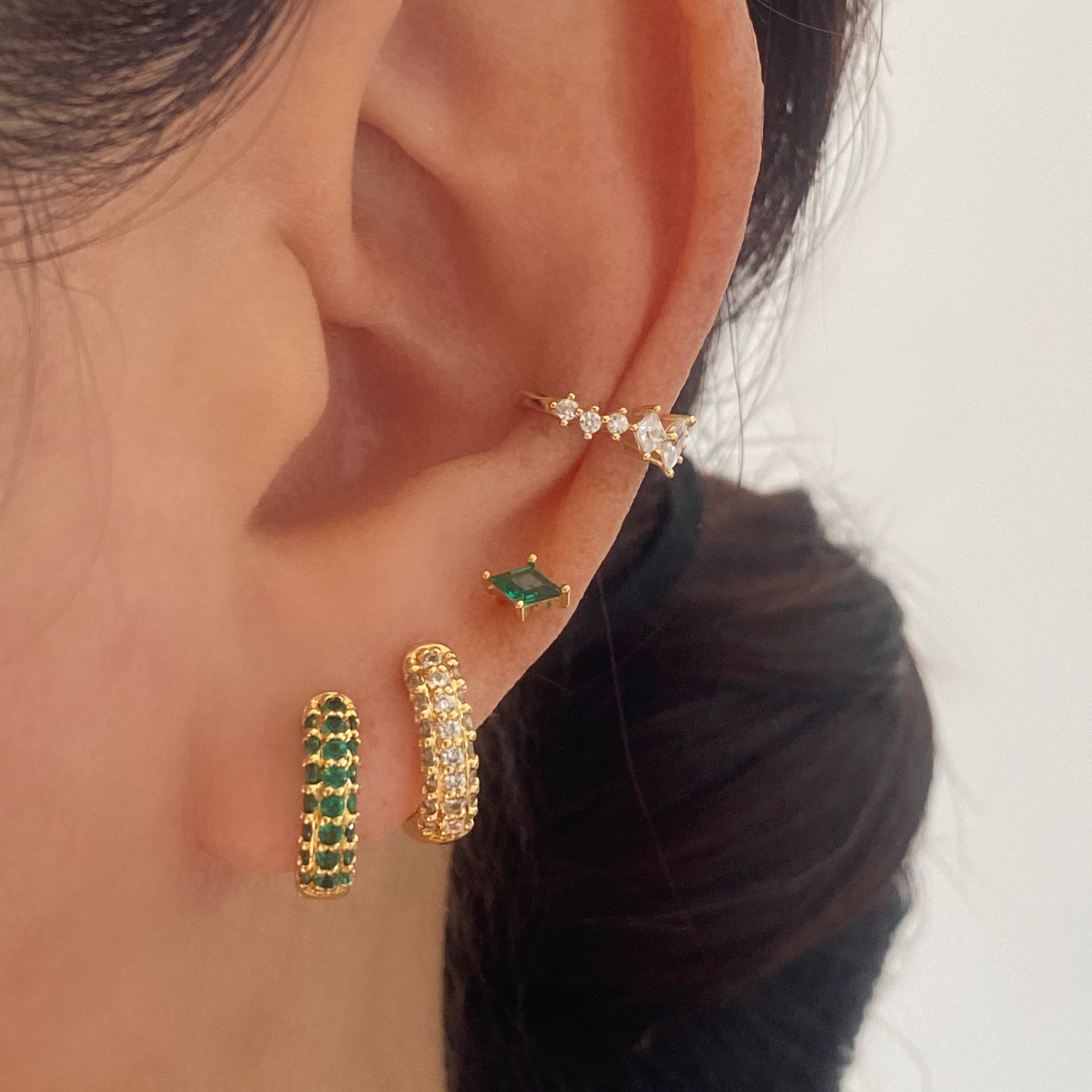 Silver huggie hoop earrings paved with sparkling cubic zirconia
