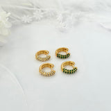 Silver huggie hoop earrings paved with sparkling cubic zirconia