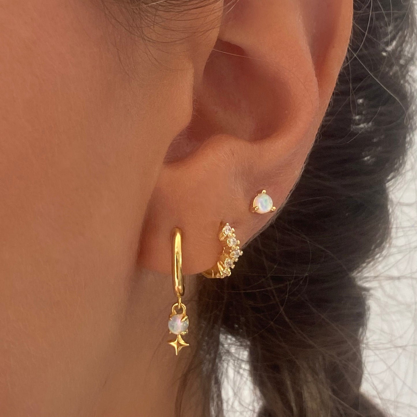 Tiny Opal Star Dangle Earring Set