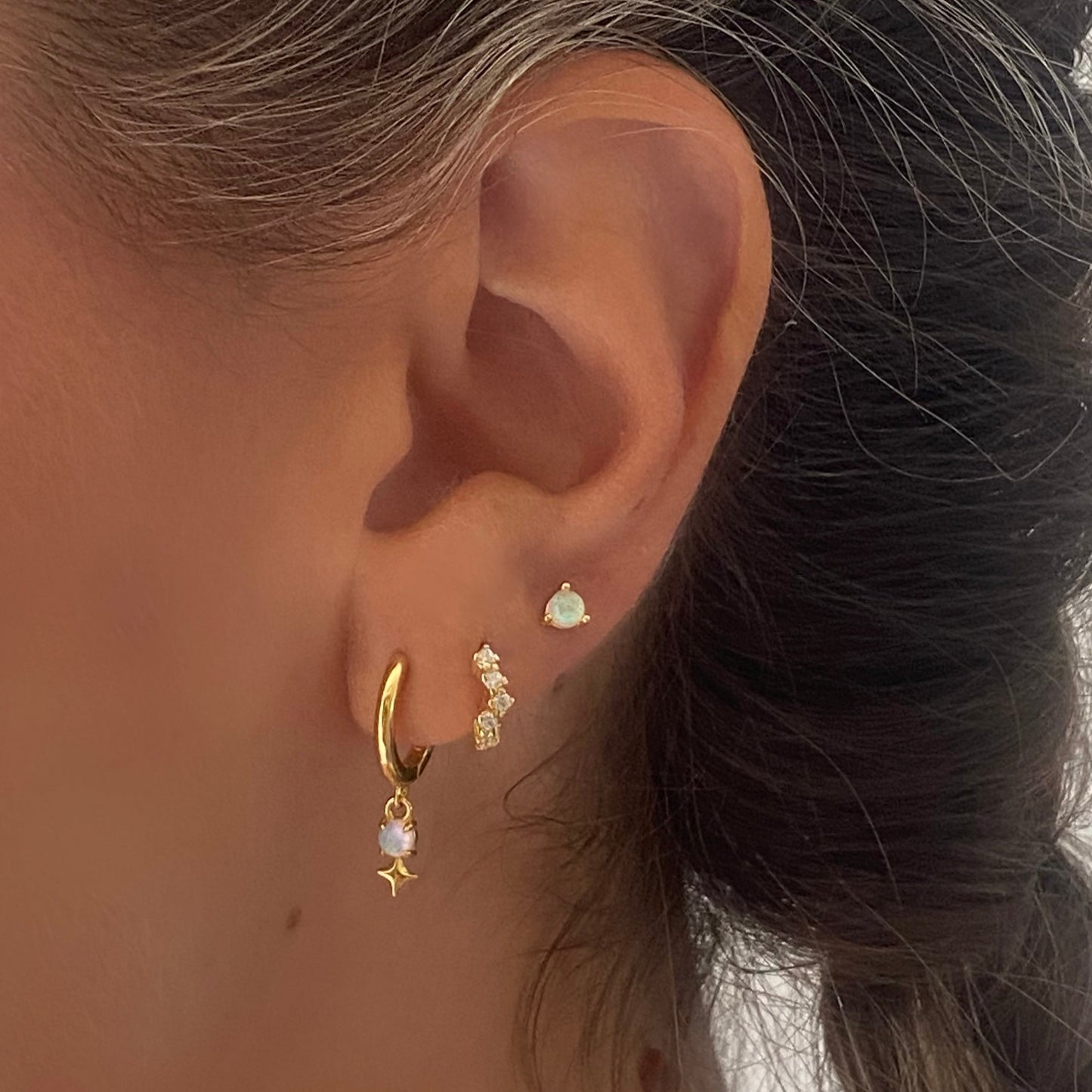Tiny Opal Star Dangle Earring Set