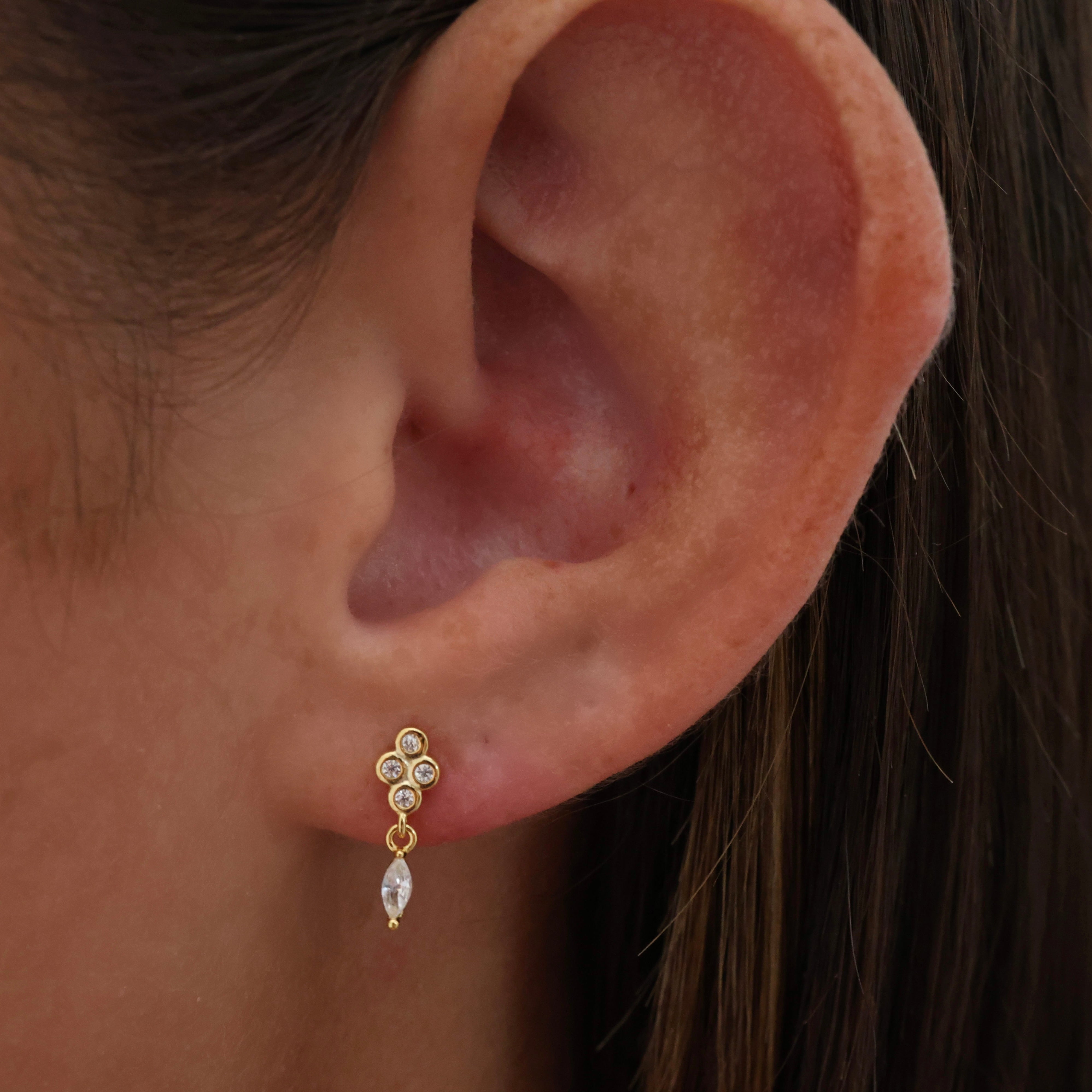 Delicate dangle stud earrings with a sparkling cubic zirconia drop