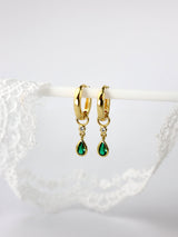 Green Teardrop Dangle Earrings Stack Set, 925 Sterling Silver