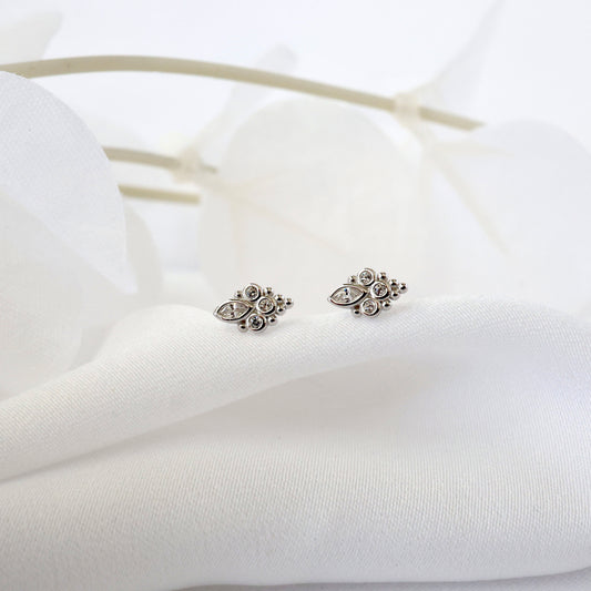 Baroque Cubic Stud Earrings Silver