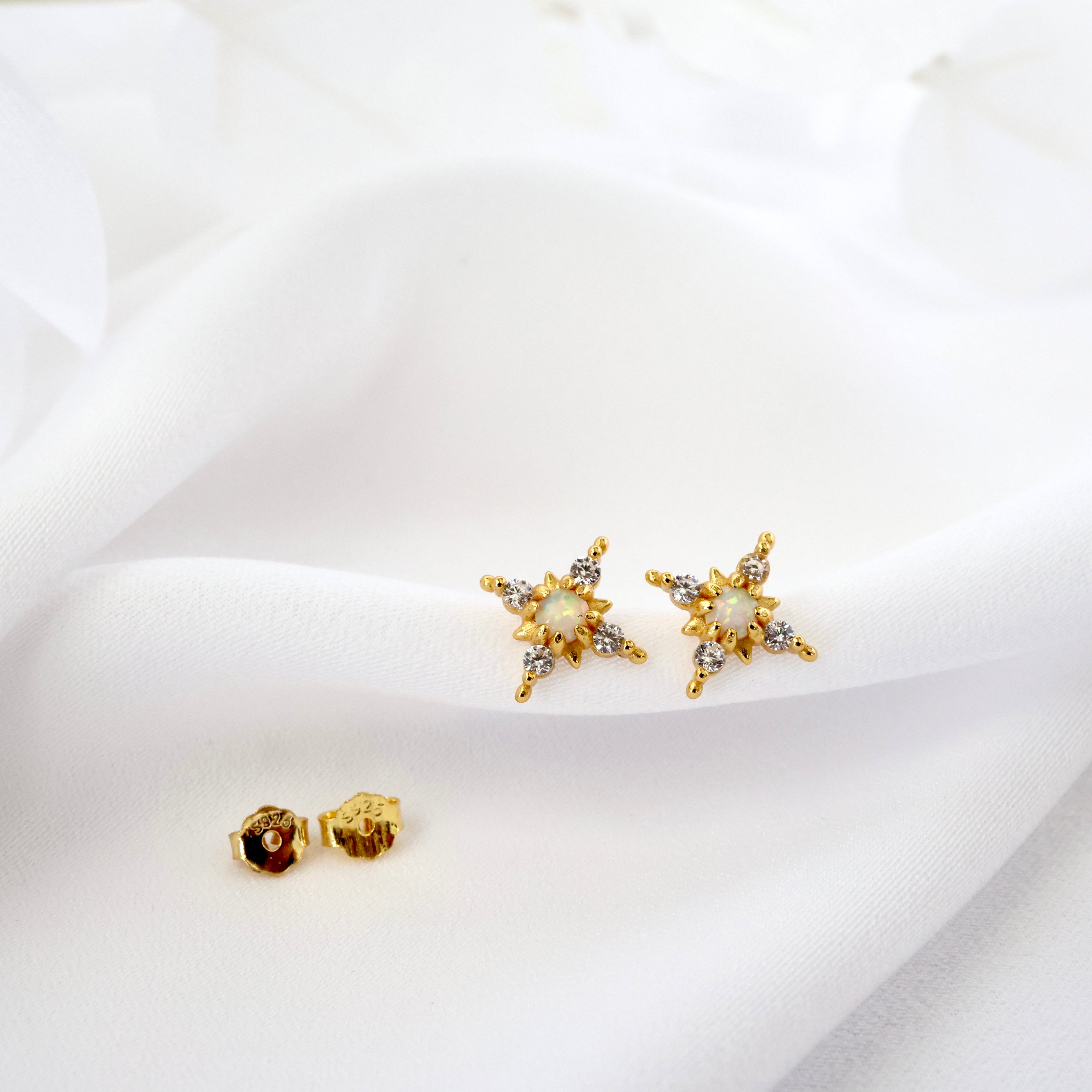 Elena Opal Starburst Stud Earrings Gold