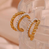 Stainless Steel Double Hoop Pearl Stud Earring