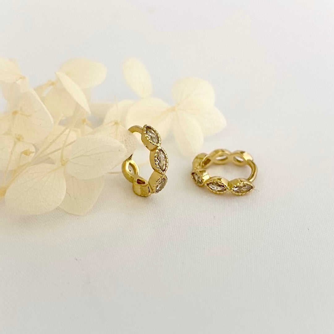 White/Clear Marquise Gold Huggie Hoops