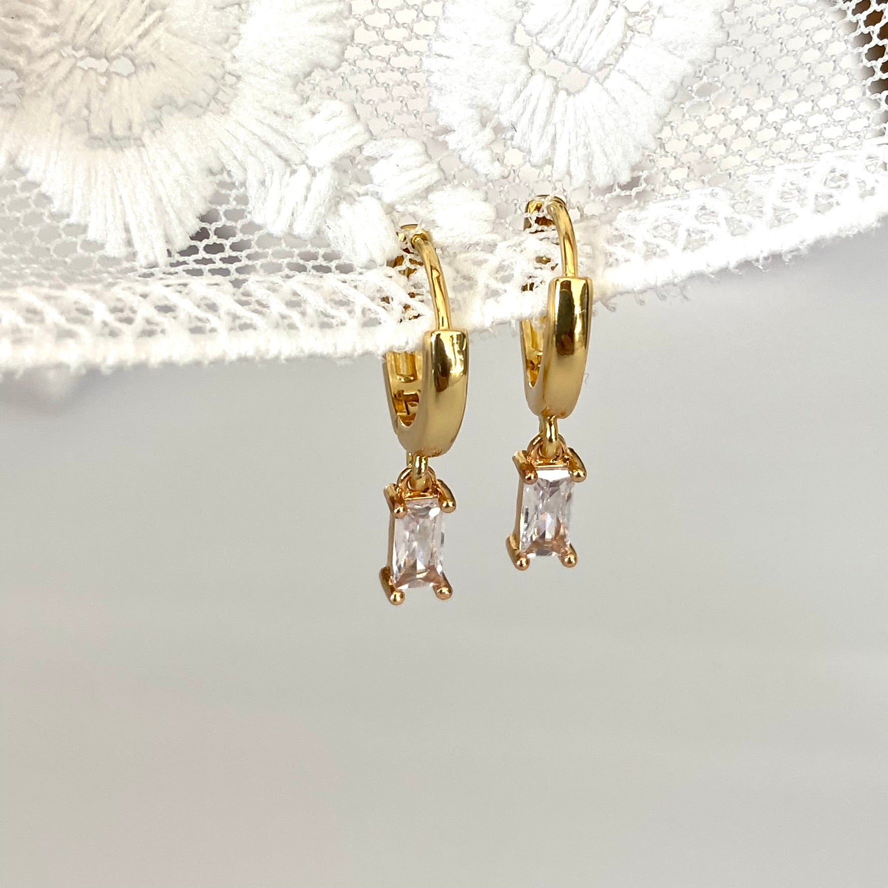 Skinny Baguette 3mm Plain Dangle  Earrings