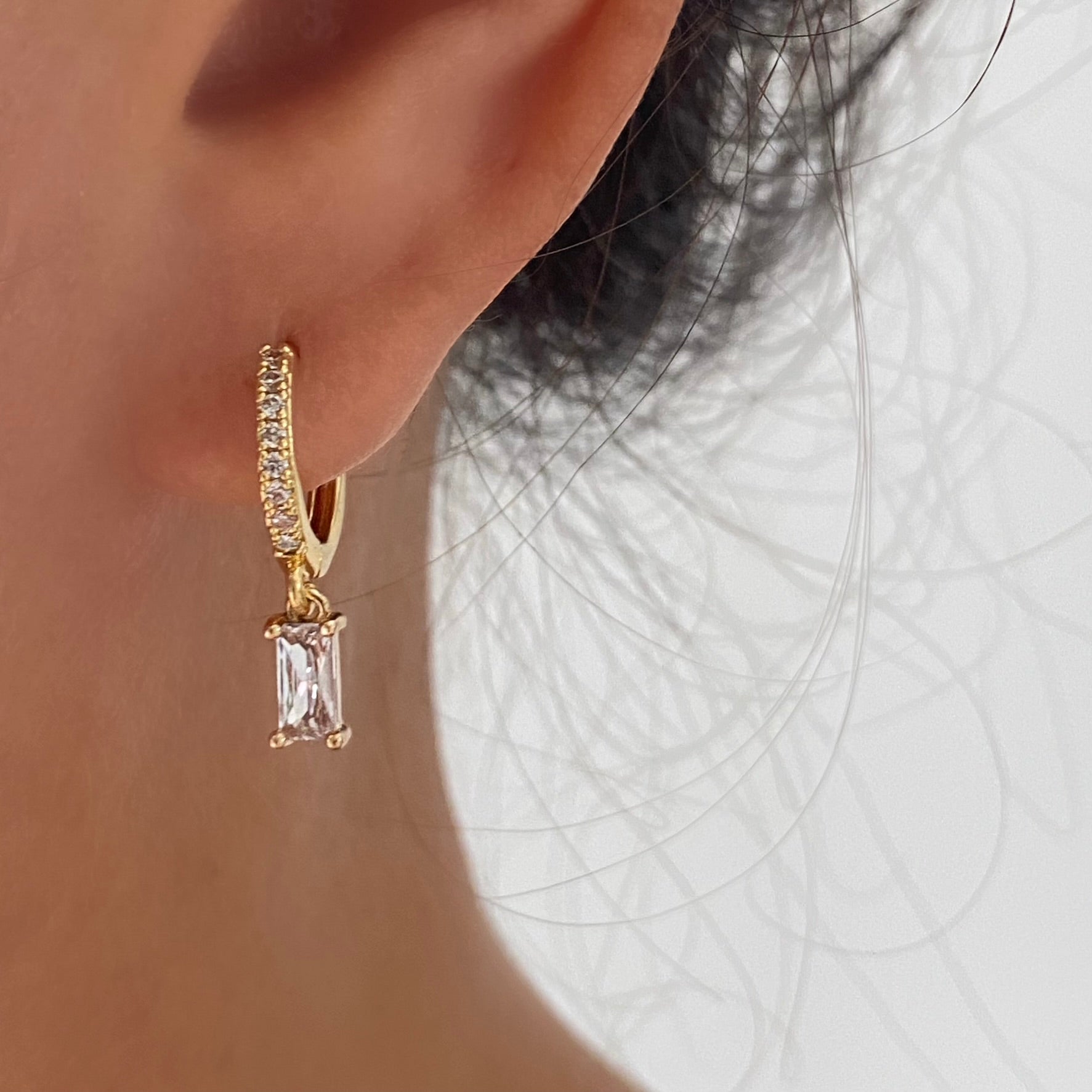 Skinny Baguette Charms 3mm Pave Dangle Earrings