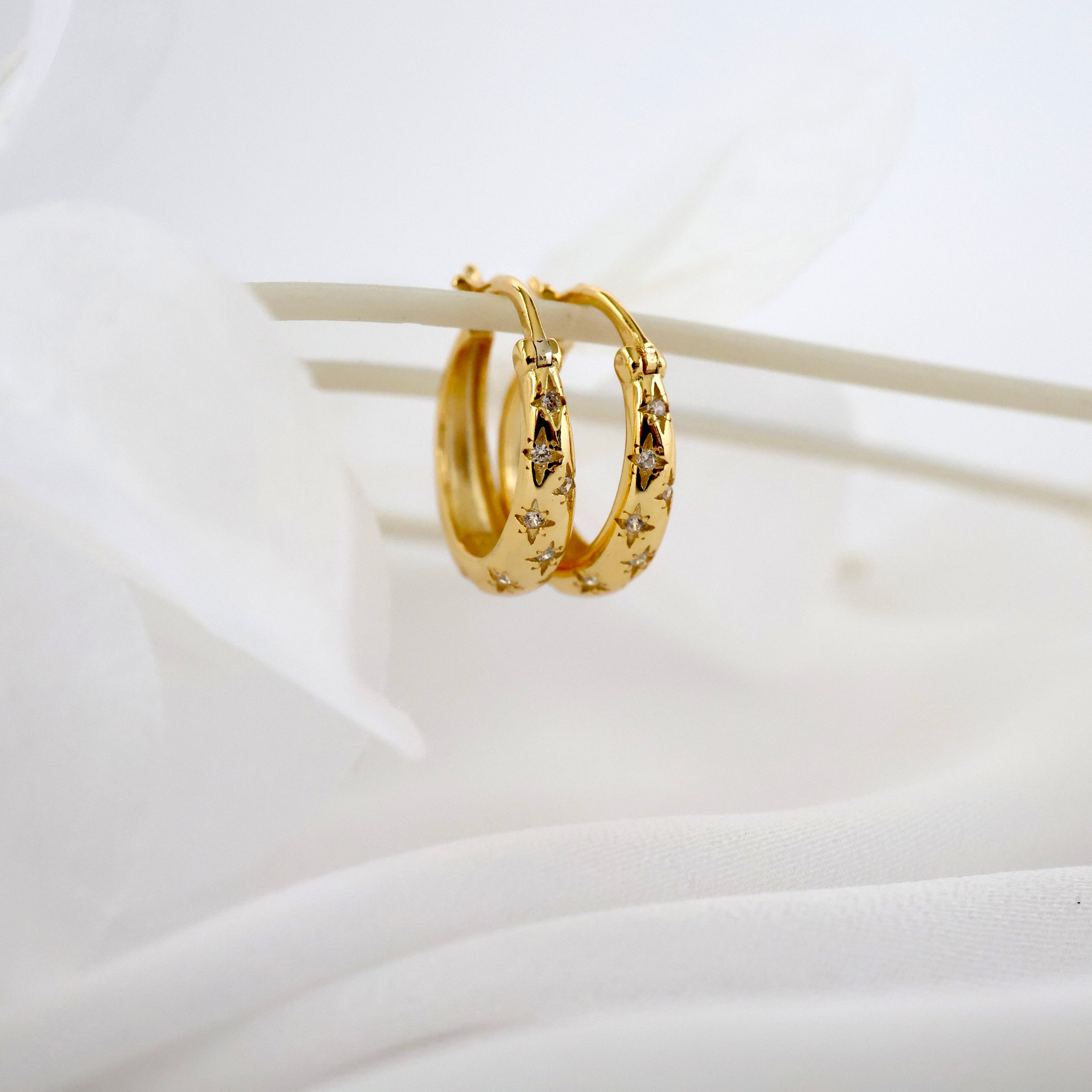 Chelsie Inlaid Star Gold Hoop Earrings