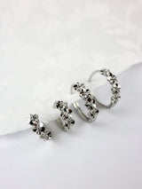 Primrose Flower Huggie Hoop Earrings- Silver 10mm + 14mm
