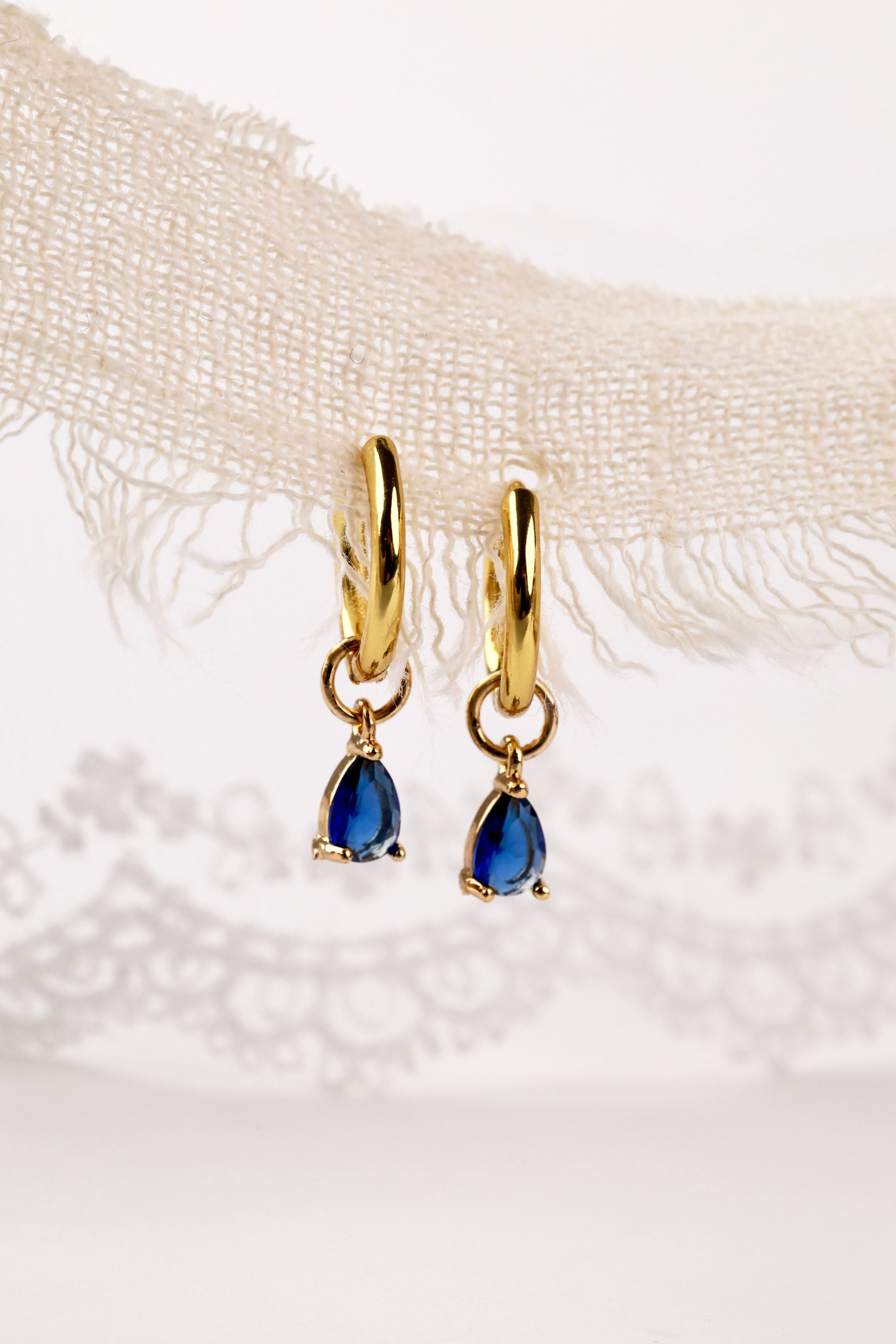 Medland Teardrop CZ Dangle Earrings Sapphire Blue