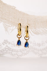 Medland Teardrop CZ Dangle Earrings Sapphire Blue