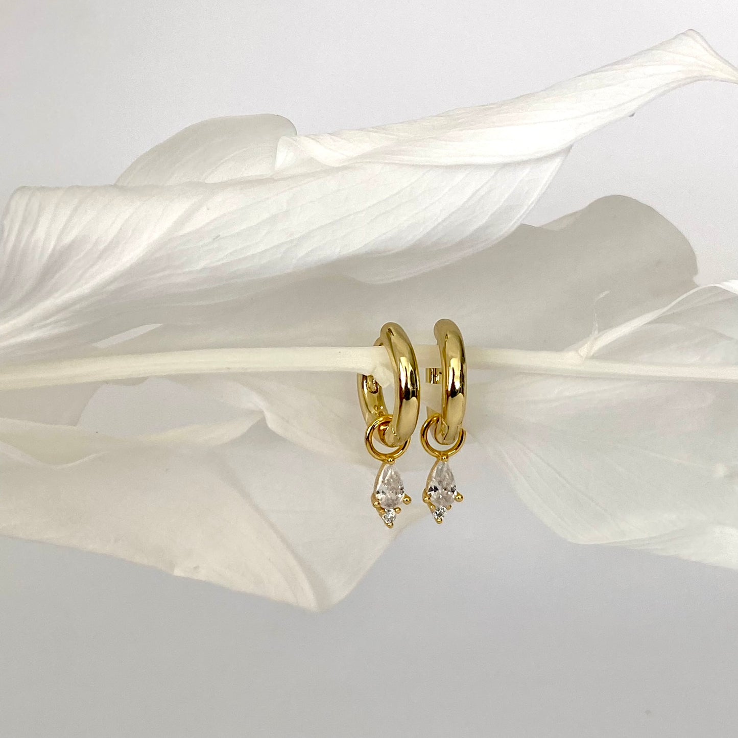 Single Clear CZ Gold Dangle Earrings