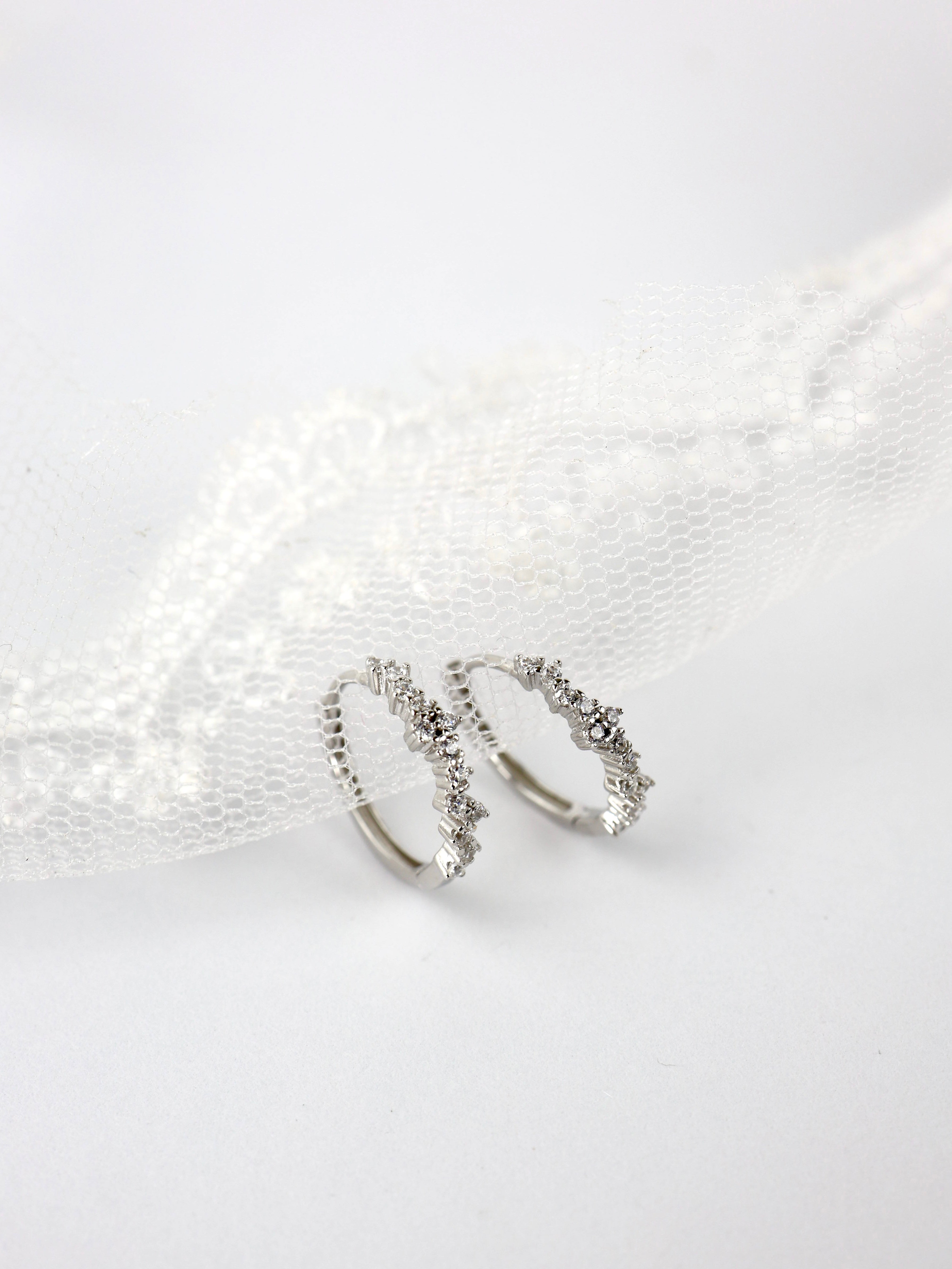 Flower Crown 925 Sterling Silver Huggie Hoop Earrings SILVER A. Large